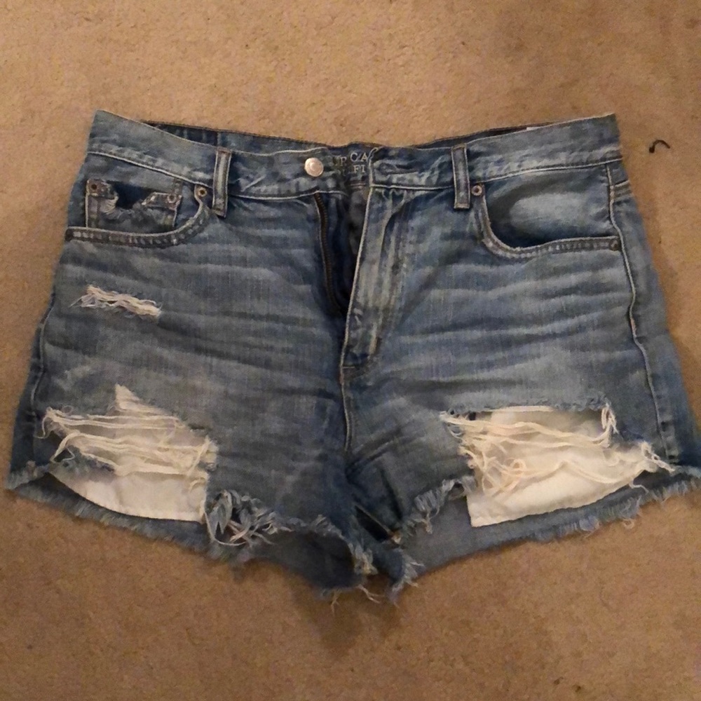 Medium wash high rise shorts